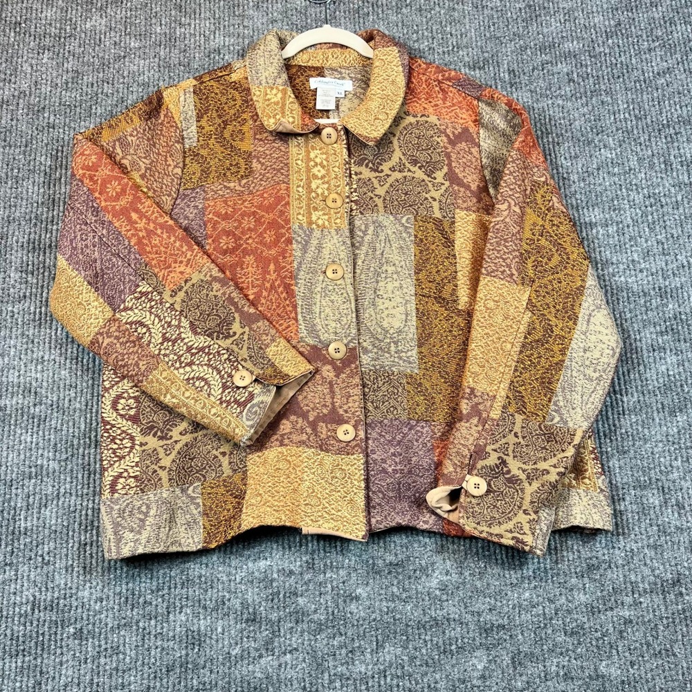 Coldwater Creek Jacket Woven Tapestry Patchwork Boho Artsy Grandma Core XL